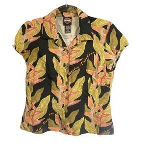 Harley Davidson tropical print blouse size medium